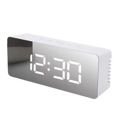 White LED Mirror Digital Alarm Clock – USB Desk Night Light