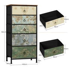 WOLTU Fabric Chest of Drawers with 5 Drawers Storage Organizer Sideboard Vintage Narrow Drawer Cabinet for  Kitchen Hallway Home Bedroom Furniture