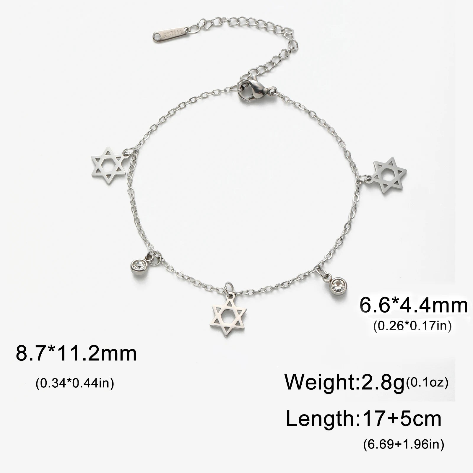 Skyrim Jewish Star of David Charm Bracelet Women Stainless Steel Adjustable Hexagram Clear Zircon Bracelets Jewelry Wholesale