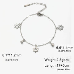 Skyrim Jewish Star of David Charm Bracelet Women Stainless Steel Adjustable Hexagram Clear Zircon Bracelets Jewelry Wholesale