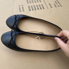 2026 Spring Elegant Bowknot Ballet Flats Classic Shoe Round Toe Comfort Slip-On Women Fashion Loafers Leather Mules Flat Shoes