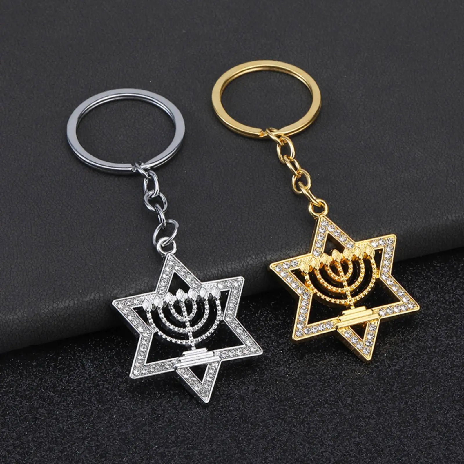 Star of David Hanukkah Menorah Keychain for Women Men Jewish Religious Gifts Stainless Steel Jewelry Accessories
