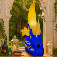 7FT Ramadan Mubarak Inflatable Blue Crescent Decor Yellow Star Islamic Holiday  Decorative Supplies Ramadan Inflatable For Yard