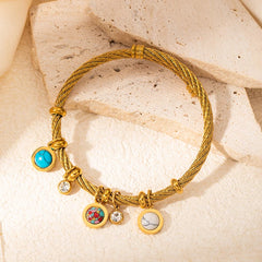 ANENJERY 316L Stainless Steel Colorful Eyes Heart Beads Drip Oil Pendant Bracelet for Women Men Personality Fashion Jewelry Gift