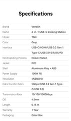 Vention USB C HUB Type C to HDMI 4K60Hz RJ45 PD 100W Adapter For Macbook iPad Pro Air M2 M1 Sumsang PC Accessories USB 3.0 HUB