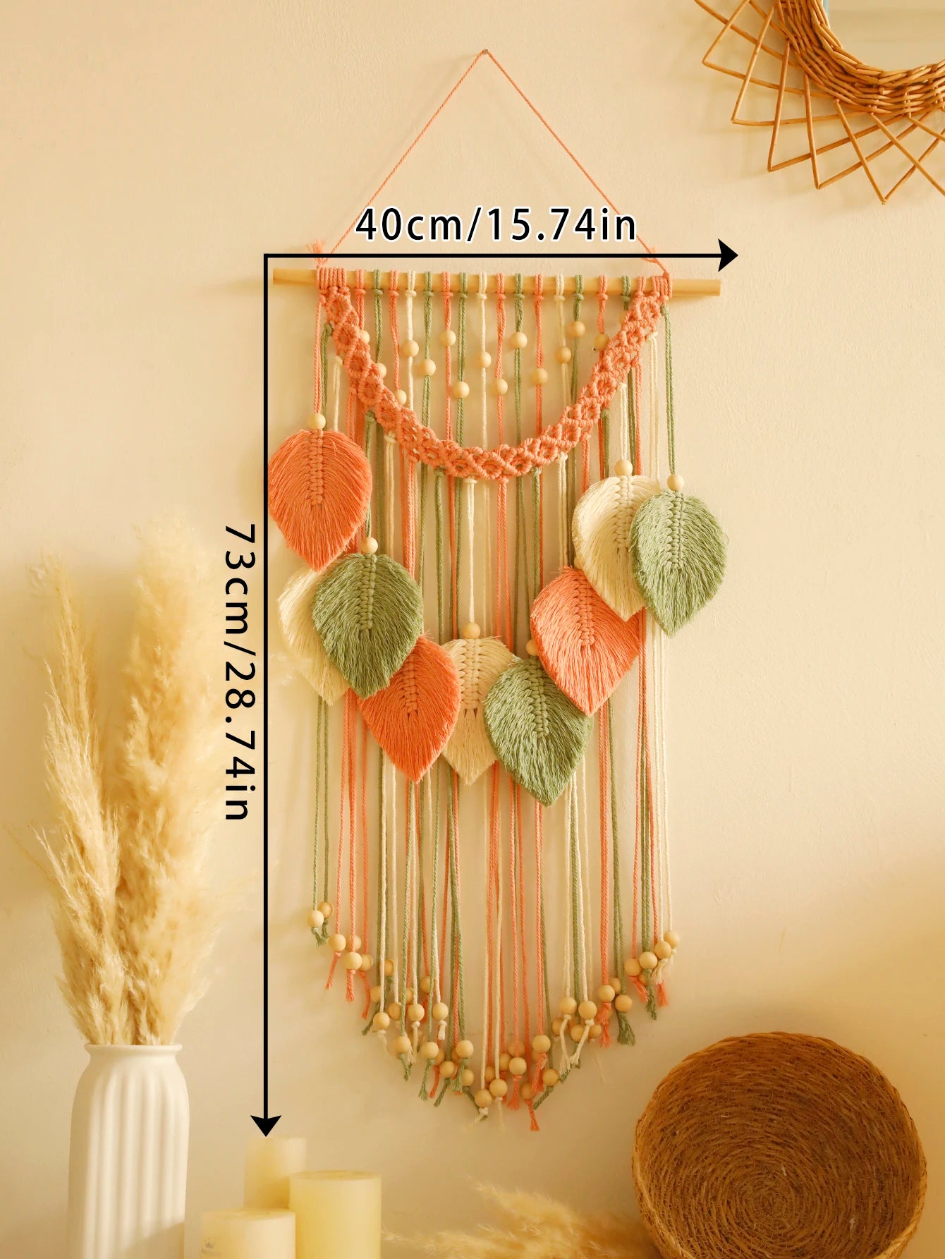 Multicolor Leaves Tapestry Boho Hand Woven Macrame With Wooden Beads Crafts Wall Hanging Nordic Home Decoration Mother Day Gift