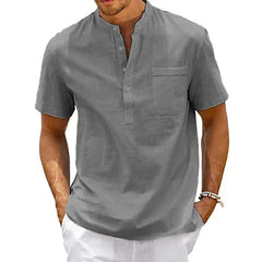 Men’s Cotton Linen Henley Shirt – Casual Short Sleeve Top