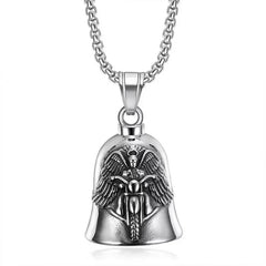 Vintage Christian Jesus Cross Bell Pendant Motorcycle Bell Necklace Punk Biker Religious Exorcist Lucky Jewelry for Men's