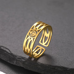EUEAVAN Fashion Sikhism Symbol Rings For Women Men Stainless Steel Adjustable Classic Sikh Khanda Ring Religious Amulet Jewelry