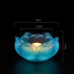 Colorful Glass Lotus Candle Holder Buddhist Altar Lamp Butter Lamp Stand, Ever-Burning Candlestick for Worship & Home Decoration