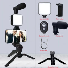 Smartphone Vlogging Kit – Tripod, Mic & LED Light Set