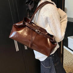 Large Capacity Oil PU Leather Shoulder & Tote Bag for Women