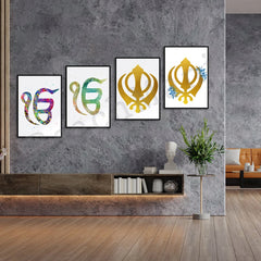 Khanda Sikh Symbol, Ek Onkar Ik Onkar One God of Sikh Faith Symbol Sikh India Gift Floral Watercolor Medical Typographic Poster
