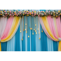 Happy Diwali Photography Backdrop Marigold Flower Curtain Puja Ganpati Pooja Traditional Wedding Birthday Party Photo Background
