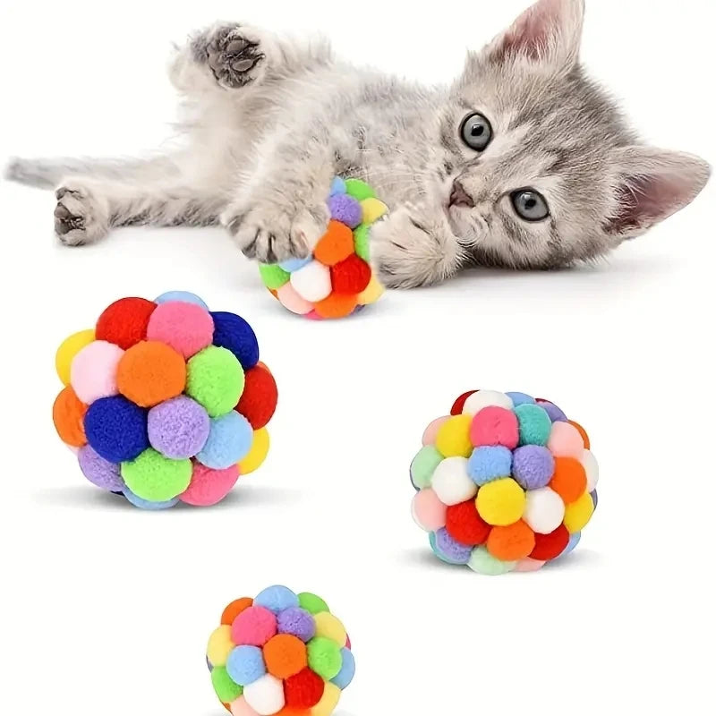 1/3PCS Cat Toys Cat Plush Ball Toy Pet Elastic Bell Ball Self Hi Ball Playing Cat Colorful Woolen Ball Pet Shop