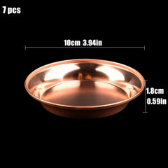 7pcs Pure Copper Tribute Plate Brass Auspicious Luster Tibetan Plate Collection Buddhist Fruit Saucer Home's Gift Decorative