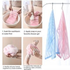 Japanese Deep Cleansing Exfoliating Bath Towel - Long Handle Back Scrubber & Body Washcloth for Shower, Reusable Scrub Brush