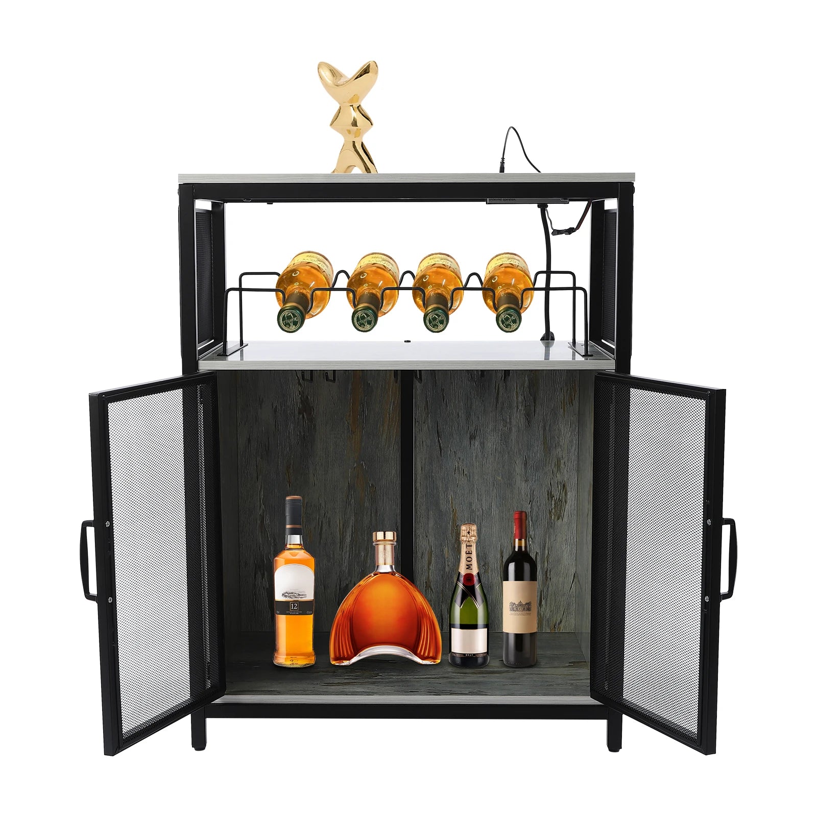 RGB Wine Bar Cabinet FreeStanding Liquor Storage Cabinet Alcohol Display Cabinet with Glass Holder & Outlet Kitchen & Dining Furniture