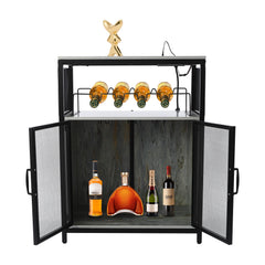 RGB Wine Bar Cabinet FreeStanding Liquor Storage Cabinet Alcohol Display Cabinet with Glass Holder & Outlet Kitchen & Dining Furniture