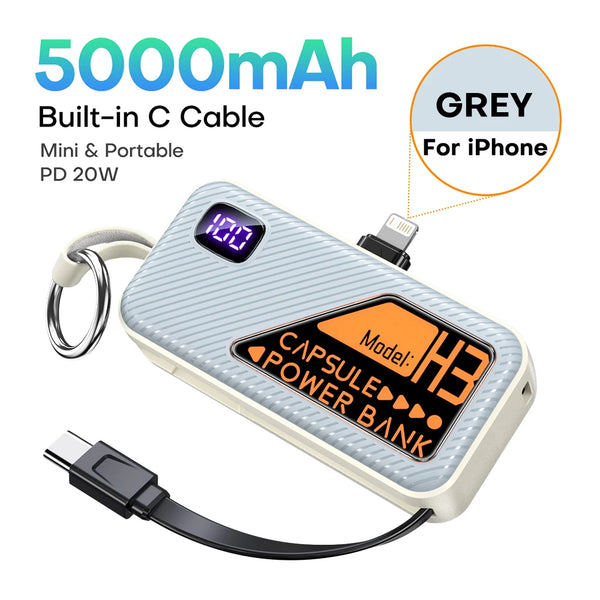 QOOVI Mini Powerbank 5000mah Built-in Cable PD 20W Portable Charger Fast Charging For iPhone 15 Samsung Xiaomi External Battery