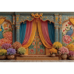 Indian Garlands Diwali Backgrounds Marigold Flowers Curtain Puja Ganpati Pooja Traditional Birthday Wedding Party Decor Backdrop
