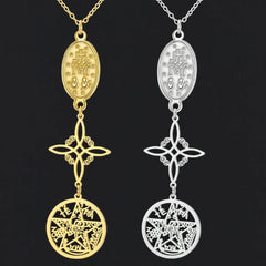Triple Protection Necklace Virgin Mary Witch Knot Pentagram Tetragrammaton  Stainless Steel Double-side Jewerly