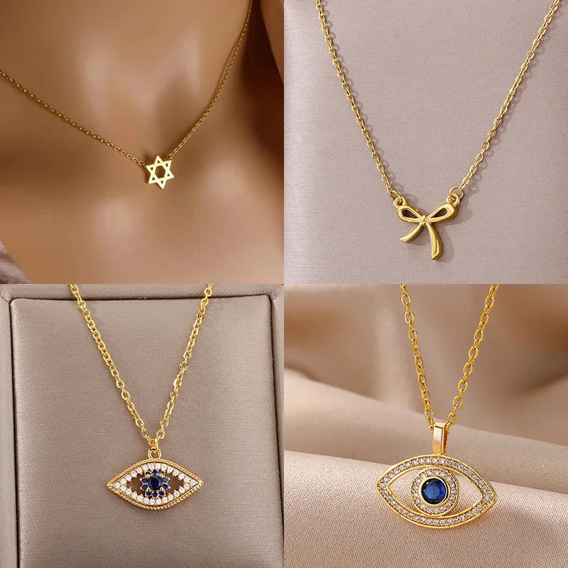 Pentagram Necklaces Pendants Stainless Steel  Chain Star Of David Choker Necklace For Women Jewish Jewelry Collares