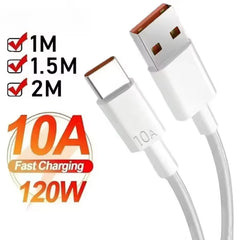 USB To Type C 10A 120W Super Fast Charge Cable Mobile Phone USB-C Chargers Data Cord For Xiaomi Samsung Huawei Quick Charge Wire