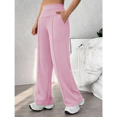 Women's Plain Loose Straight Leg Pants, Wide Leg High Waist Sporty Casual Sweatpants with Pockets, Comfortable Daily Wear Casual