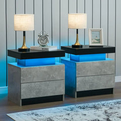 Set of 2 LED Nightstands with 2 Drawers – Modern Bedside Tables Bedroom Furniture