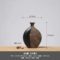 Light Luxury Retro - style Vertical Black Resin Vase Ideal for New Chinese - inspired Living Room and Entrance Dried Flower Dec