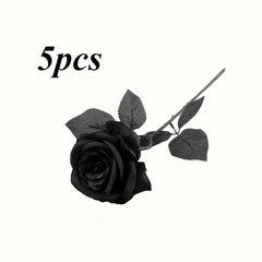 5/10pcs Artificial Black Roses for Home Decor, Long Stem Fake Flowers No Vase, Wedding Halloween Party Table Centerpiece
