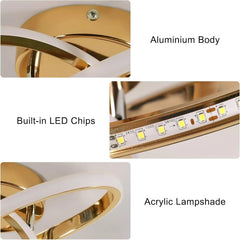 30W Clover LED Aluminum Ceiling Light, Gold Ceiling Light, 6500K White Light Ceiling Light Suitable for Bedrooms, Dining Rooms