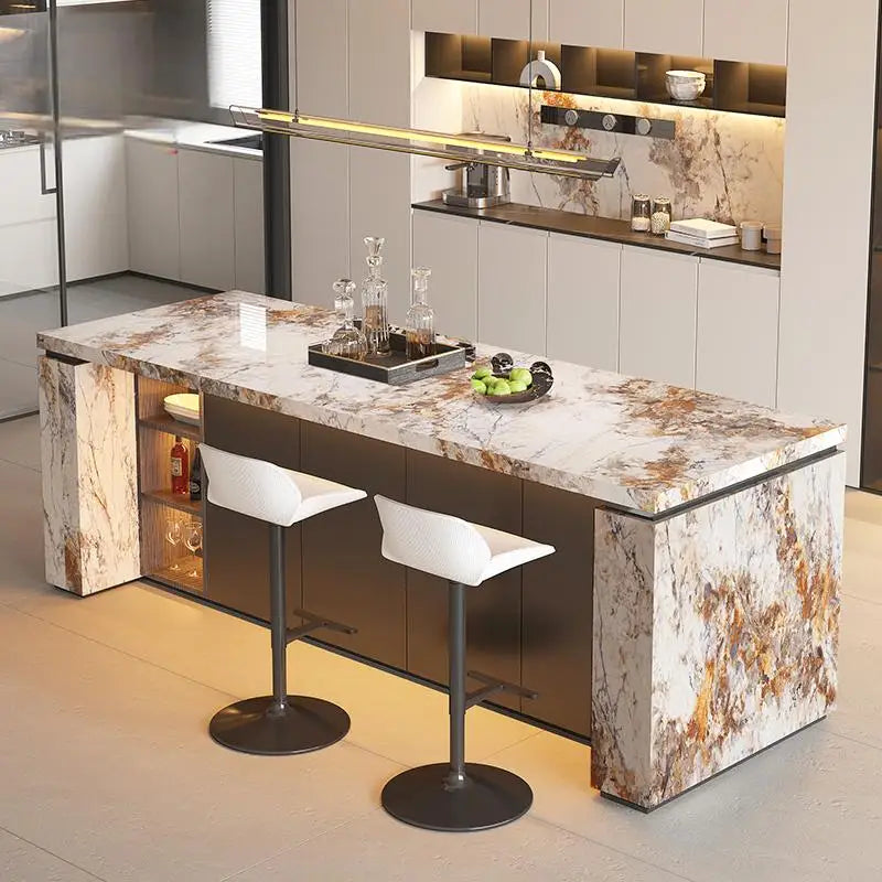 Luxury Marble Kitchen Island Dining Table, Custom Modern Bar Countertop, High-End Open Kitchen Design, Integrated Home Furniture Kitchen Display Cabinets Kitchen & Dining Furniture
