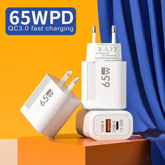 PD 65W GaN Charger USB C Fast Chargering Adapter For Samsung S23 S22 iPhone 15 14 Xiaomi Huawei LG Quick Charge 3.0 USB Charger