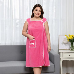 1 Pcs Women's Plus Size Wearable Bath Towel-Cute Bow Soft Shower Skirt for Women-Adjustable Bath Robe with Pocket for Home an