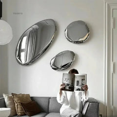Modern Stainless Steel Water Drop Decorative Mirror Wall Hanging Restaurant Model Room Wall Decoration Pebble Stone Hanging  CC
