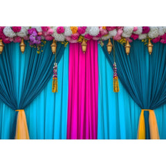 Happy Diwali Photography Backdrop Marigold Flower Curtain Puja Ganpati Pooja Traditional Wedding Birthday Party Photo Background