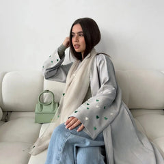 Heart Embroidery Thin Linen Open Abaya Kimono Muslim Dress Abayas for Women Dubai Luxury Turkey Ramadan Eid Islam Clothes Kaftan