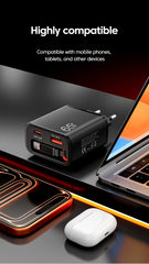 65W USB Phone Charger With Retractable Super Fast Charging Type C Cable For iPhone 17 16 POCO Xiaomi QC 3.0 USB PD Wall Charger