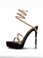 Shoes Summer New Water Diamond Serpentine Wrapped Sandals for Women with One Belt Thick Bottom Waterproof Platform High Heels