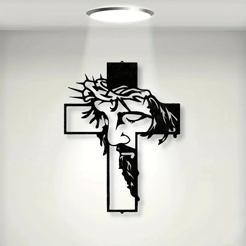 Metal Cross Wall Art Decor, Religious Home Sign Hanging for Living Room Office