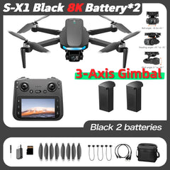 S-X1 MAX GPS Drone with 3-Axis Gimbal 5000m FPV 8K/4K HD Camera with LCD RC Screen 3 Batteries Professional RC Quadcopter Gifts