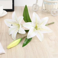 Real Looking 3D Printing Lily Branch  Artificial Flowers White Fake Flowers Flores for Wedding Home Garden Decoration Home Decor, Plants & flowers