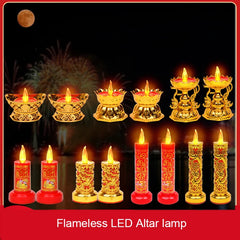Pair Electric Thailand Candle & Candlestick 2AAA RICH Wealth Eternal Lamp Butter lamp For Buddhism Festival  Chinese New Year Home Decor