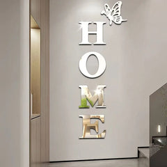 HOME Home Logo 3D Mirror Wall Sticker Butterfly Acrylic Mirror Wall Sticker 5PCS Art Entrance Decoration Home Decoration