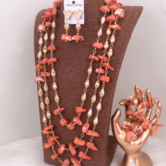 Dudo 2023 African Jewelry Set – Coral & Crystal Beaded Necklace for Women