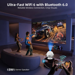 Upgraded Mini Projector, 1280x720P HD , 300 ANSI LED Portable Projector with Bluetooth 6.0, Auto Keystone HDMI USB Home theater