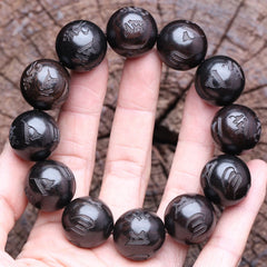 Authentic Natural Ebony Tibetan Six-Character Mantra Tibetan Prayer Wheel Bracelet 15mm Unisex Bracelet