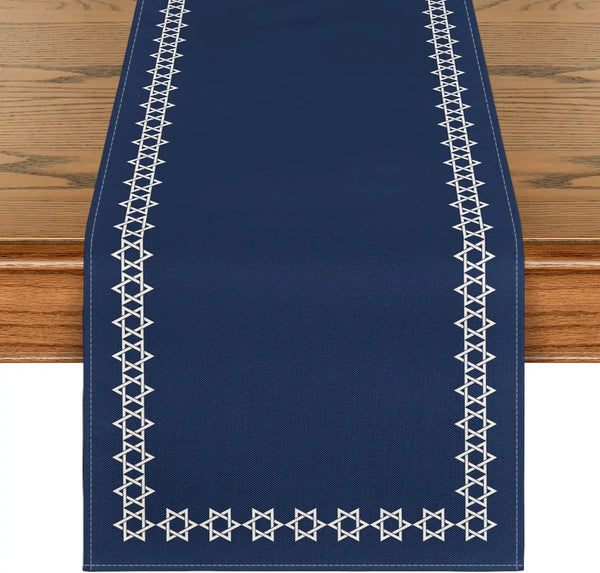 Hexagram Hanukkah Linen Table Runner Party Decor Star of David Jewish Chanukah Holiday Kitchen Table Runner Hanukkah Decorations